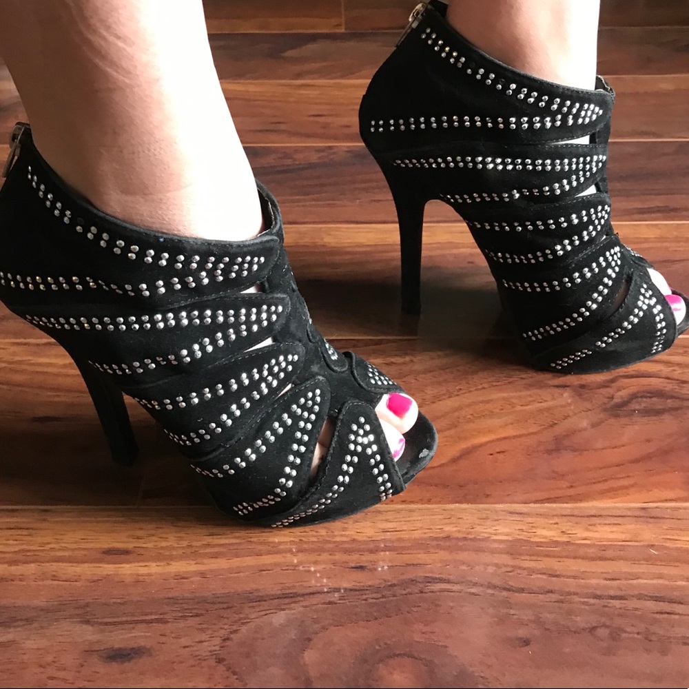 Black silver gem heels